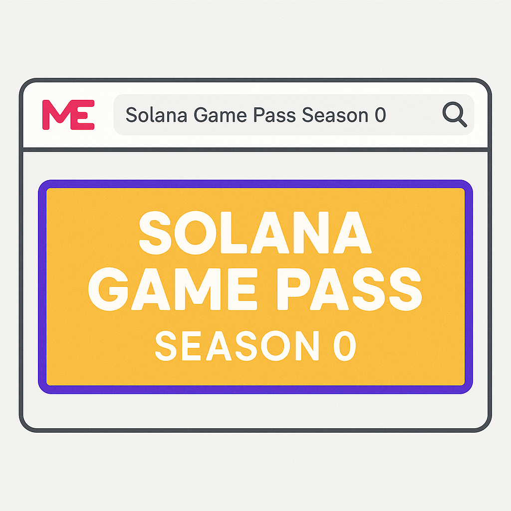 A search bar on Magic Eden with 'Solana Game Pass Season 0' typed in, highlighting the collection's banner.
