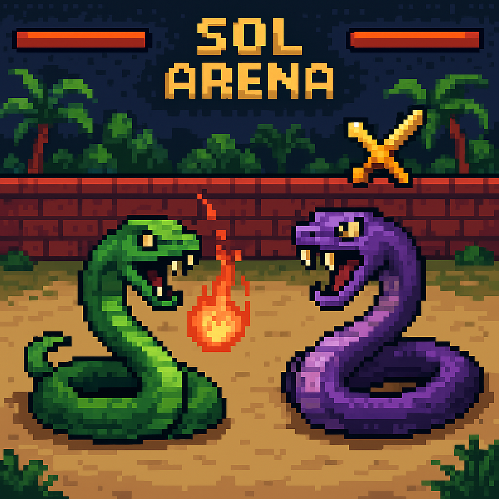 Pixel art snake battle scene from Sol Arena PVP crypto game on Solana blockchain