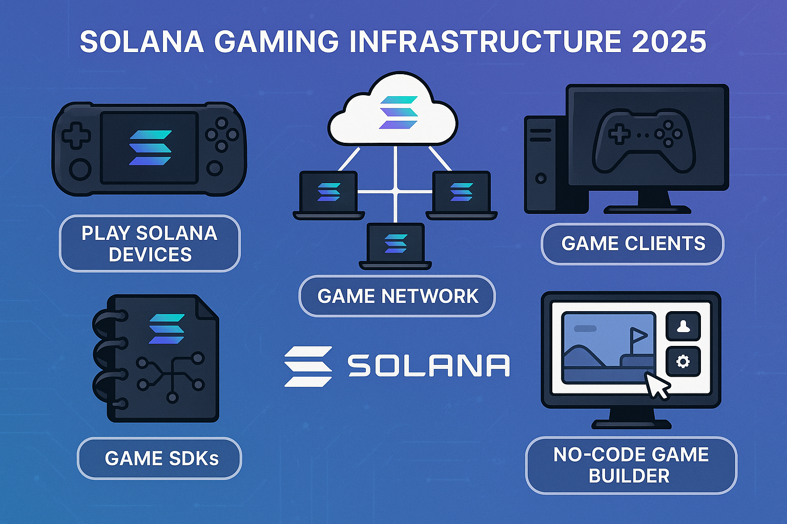 Solana Gaming Infrastructure 2025: From Play Solana Devices to No-Code Game Builders