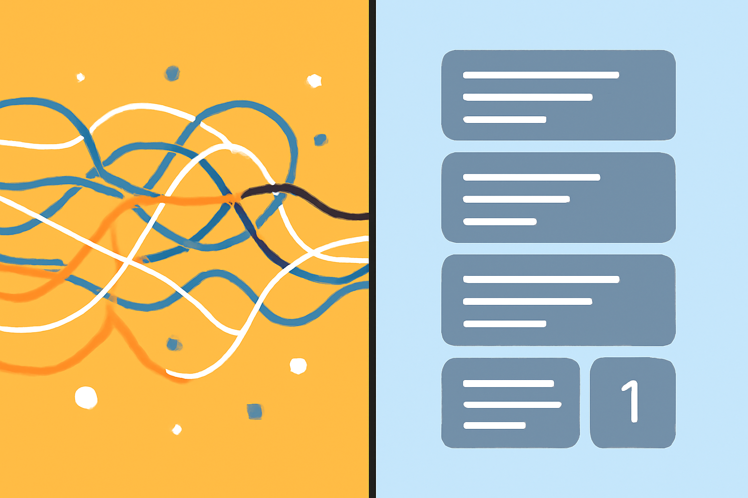 A split-screen showing a chaotic data stream on one side and organized, paginated data blocks on the other, representing efficient data handling.