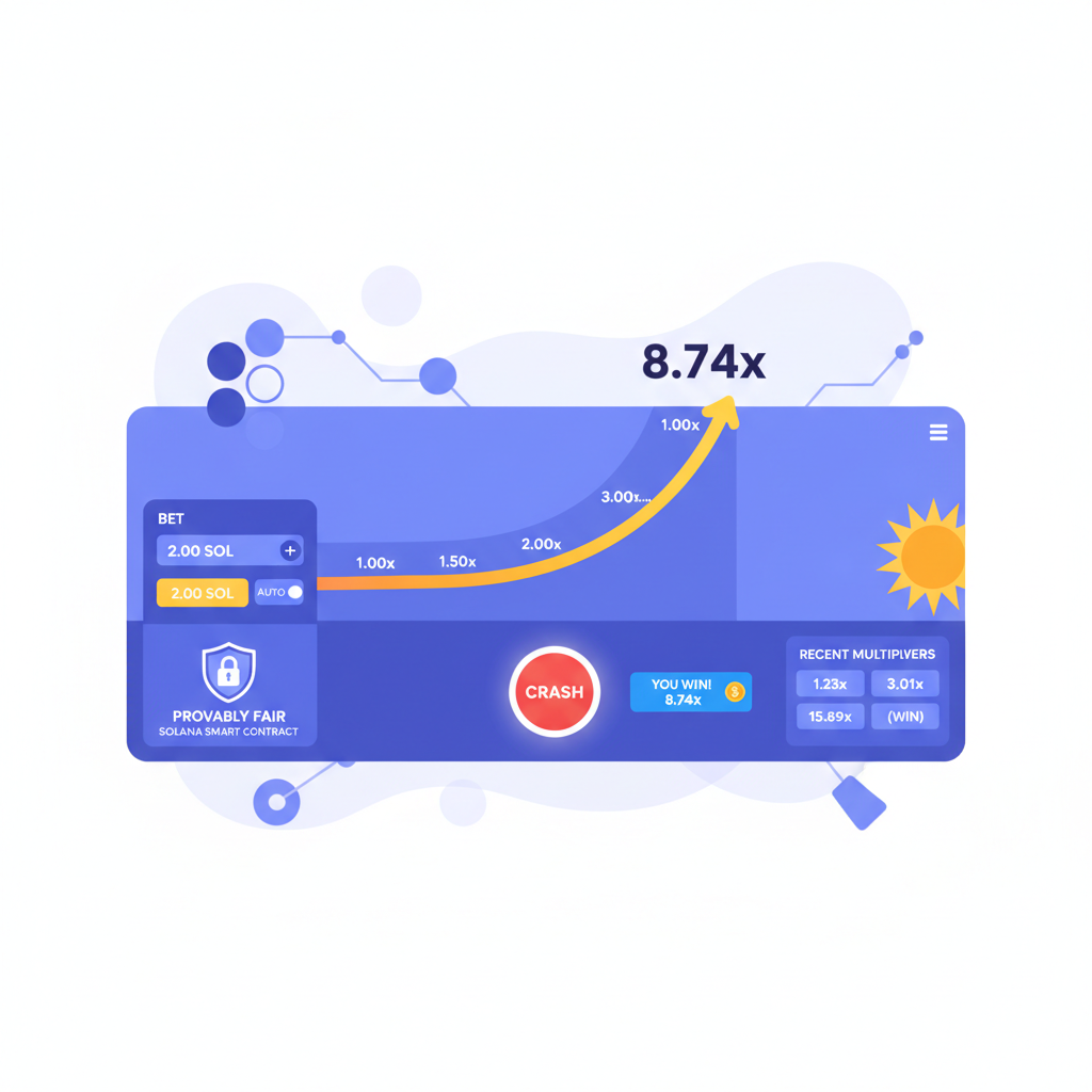 exciting provably fair Crash game interface on Solana casino with rising multiplier graph