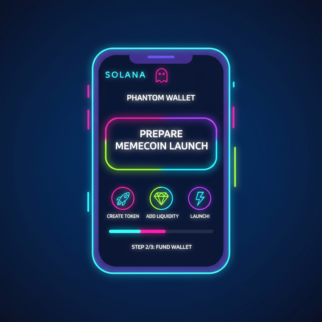 phantom wallet interface on solana, memecoin launch prep, vibrant neon
