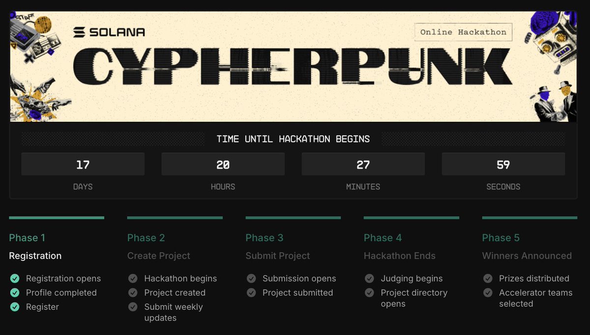 Project submission page for Solana Cypherpunk Hackathon 2025
