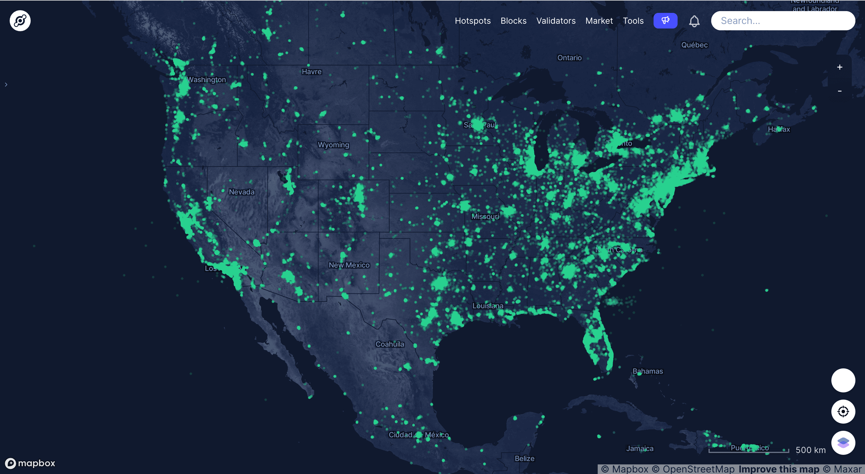 Helium Network coverage map