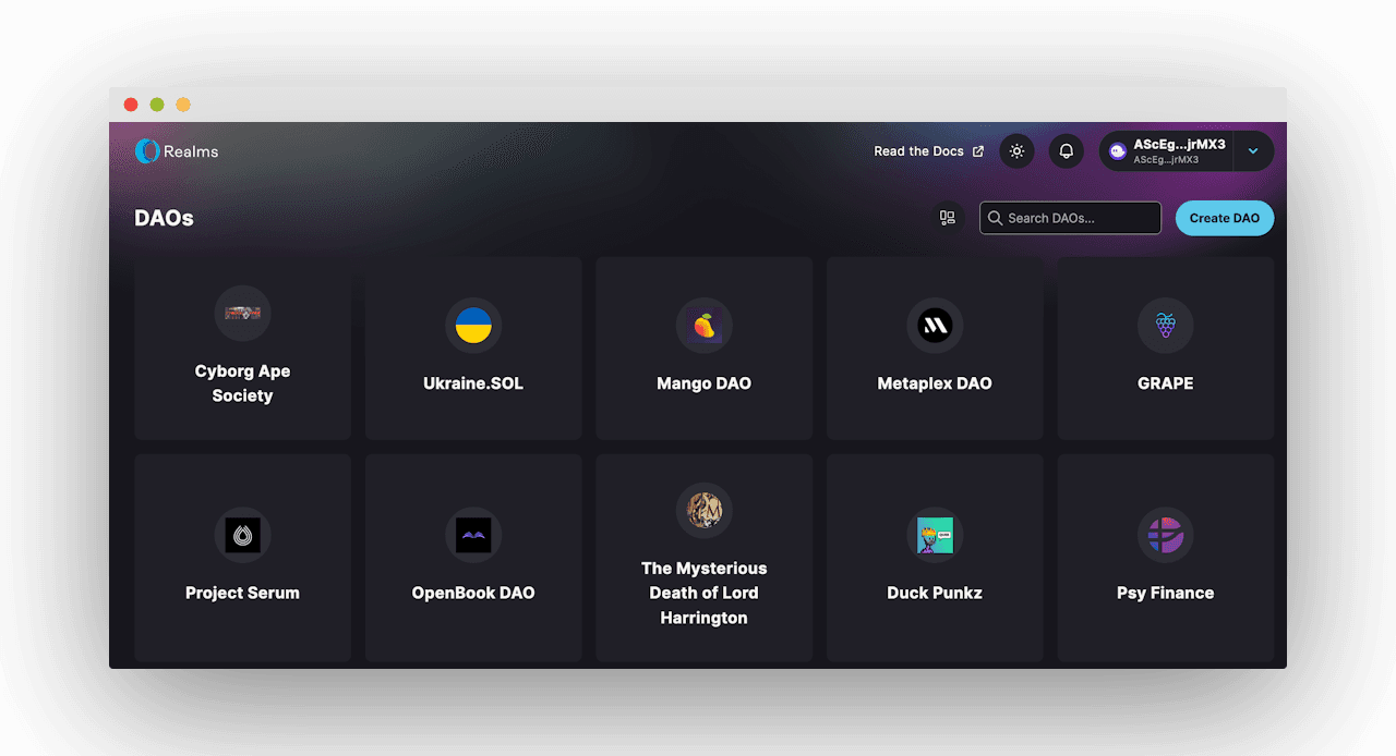 Realms v2 create DAO interface
