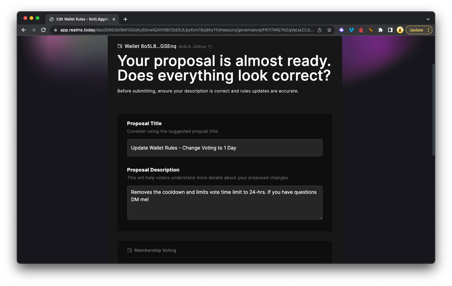 Solana Realms v2 on-chain voting process