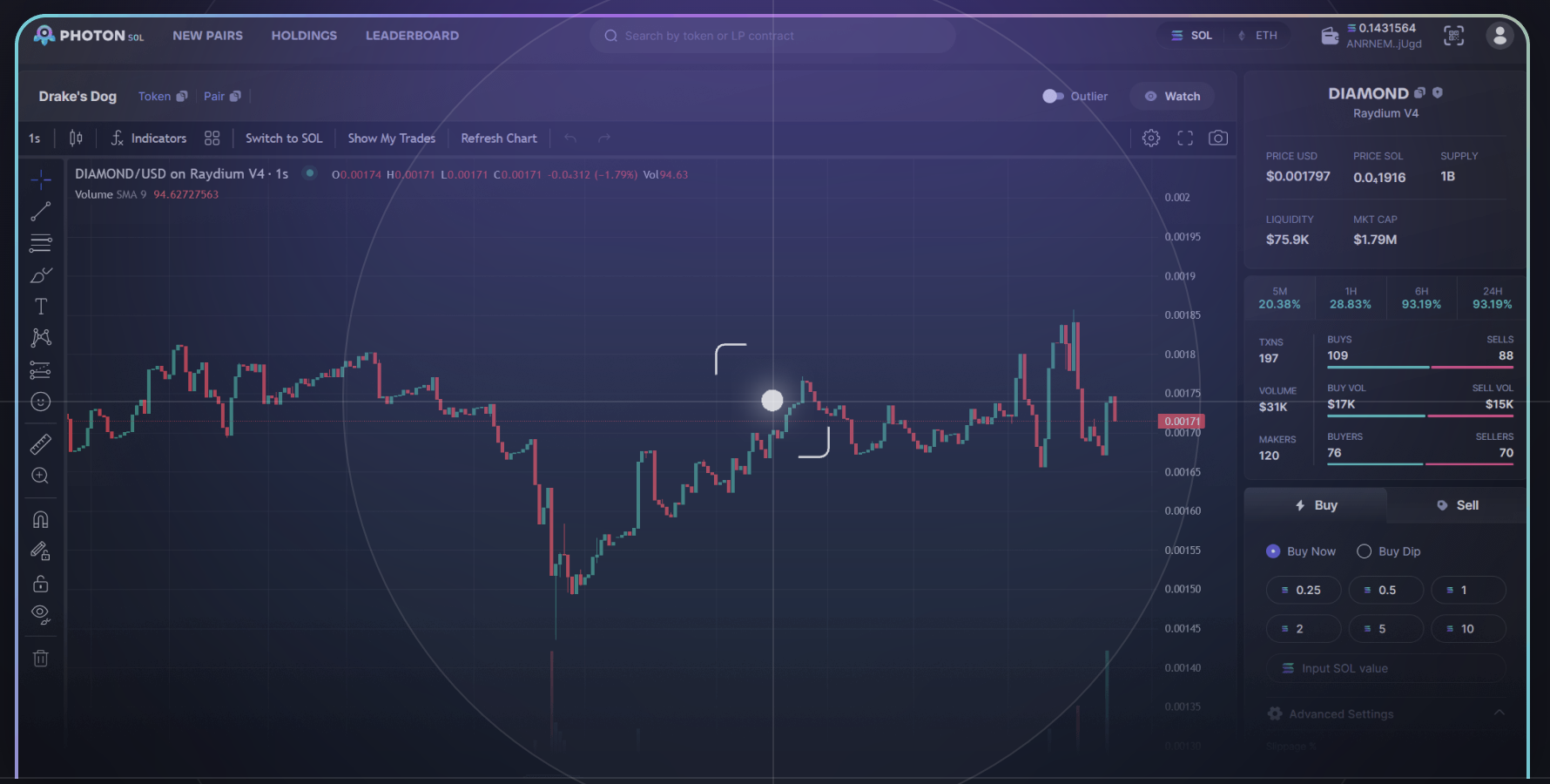 Photon Solana trading bot screenshot